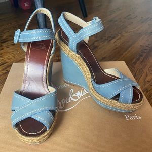 Christian Louboutin Blue/Jute Wedges size 36